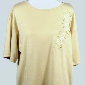 Nicole Ricci Beige Top with Embroidered Flowers and Beads L